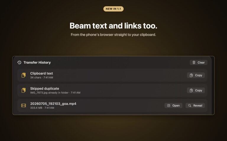 AirDrop from Android to Mac alternative: files arriving on a Mac over Wi-Fi with DropBeam
