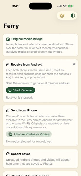 Transfer photos from Android to iPhone after setup with Ferry over Wi-Fi