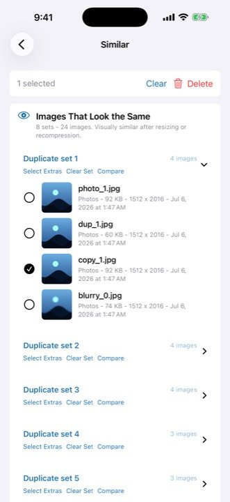 GigaBack grouping similar and burst photos on an iPhone so you can keep the best one